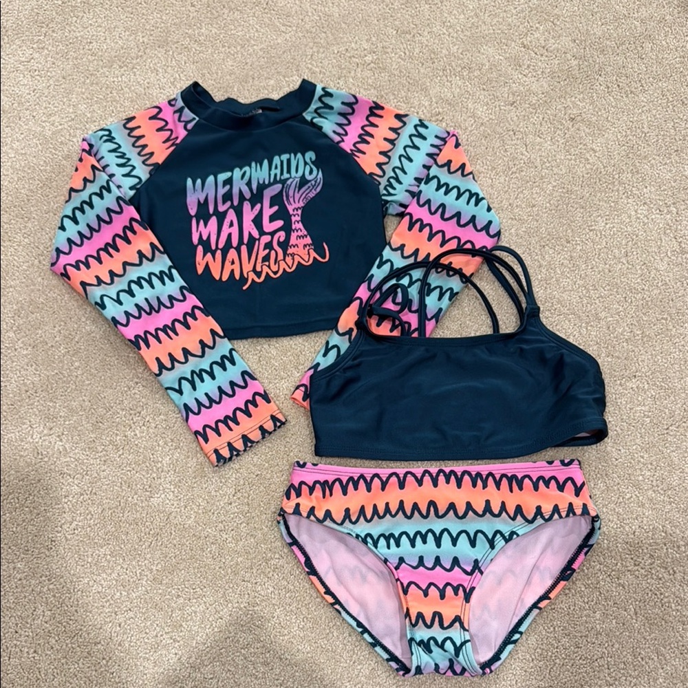 Mermaids Make Waves Kids 3-Piece Swim Set - Multicolor